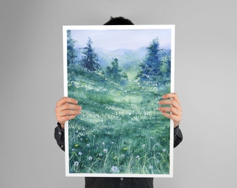 Watercolor painting "Smell of Grass 1 " , Forest Print, Nature Print, Landscape Art, Home Decor, Wall Art, Living Room Decor, Woodland