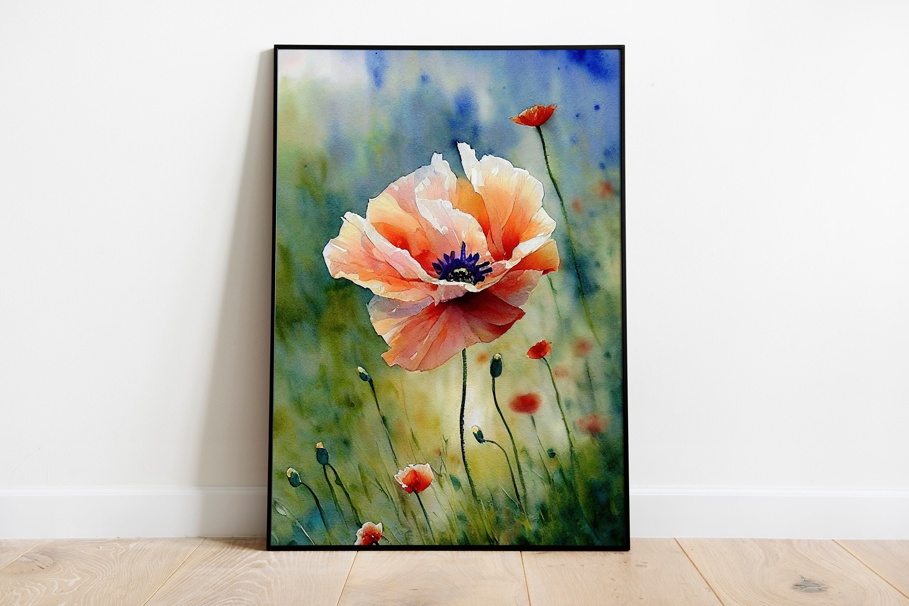 Poppy Watercolor Print Digital Download - Poppy Art Minimalist Decor ...