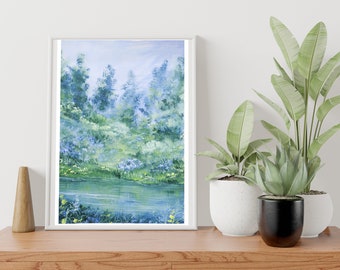 Peinture à l’aquarelle « Smell of Grass 2 » , Impression de forêt, Impression de nature, Art du paysage, Décoration intérieure, Art mural, Décor de salon, Bois