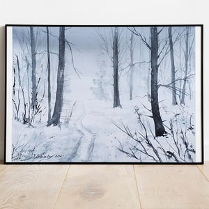 Watercolor painting &quot;Magical Winter &quot; , Forest Print, Nature Print, Landscape Art, Home Decor, Wall Art, Living Room Decor, Woodland