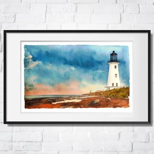 Watercolor painting &quot;LIGHTHOUSE v2&quot; , Lighthouse Print, Beach Print, Landscape Art, Home Decor, Wall Art, Living Room Decor, Seascape