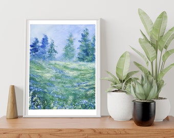 Peinture à l’aquarelle « Smell of Grass 3 » , Impression de forêt, Impression de nature, Art du paysage, Décoration intérieure, Art mural, Décor de salon, Bois