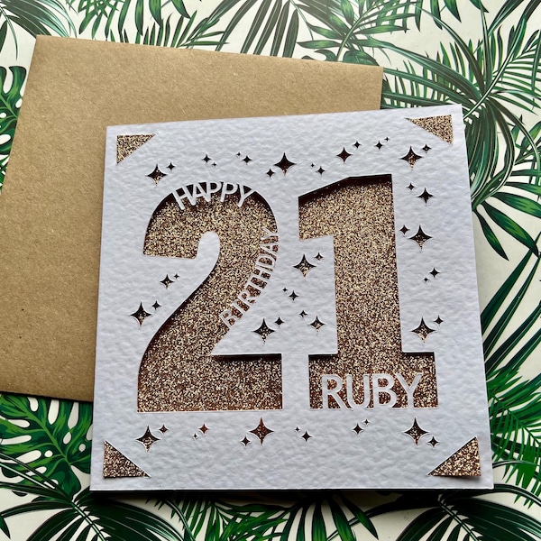 21st Birthday Card. Twenty First birthday card.  Any name, Sparkle 21st card. Personalised 21st birthday card. 21 birthday card. 21st card.