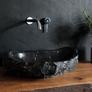 Negro Marquina Marble Sink 60x42 cm – Triangular Black Stone Basin – Handmade Modern Vanity – Natural Marble Vessel – Unique Bathroom Decor