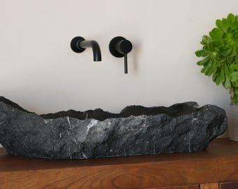 Handcrafted black marble bathroom vanity sink