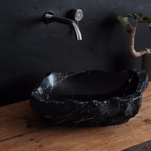 Marble Sink Black with White Stripes - Artisan Crafted in Spain, eco friendly product (58 x 45x 13 cm)