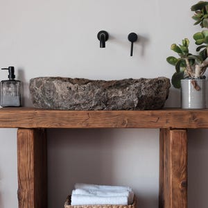 Imperador Dark Marble Sink 63x30 cm – Organic Oval Stone Basin – Handmade Spanish Marble Vessel – Natural Brown Vanity Bowl – Bathroom Decor