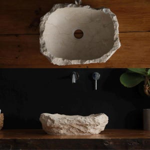 Élégante vasque en marbre ivoire pour meuble-lavabo de style campagnard