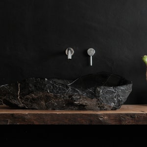Marble Sink in Black with White Veins - Spanish Handcrafted Masterpiece
