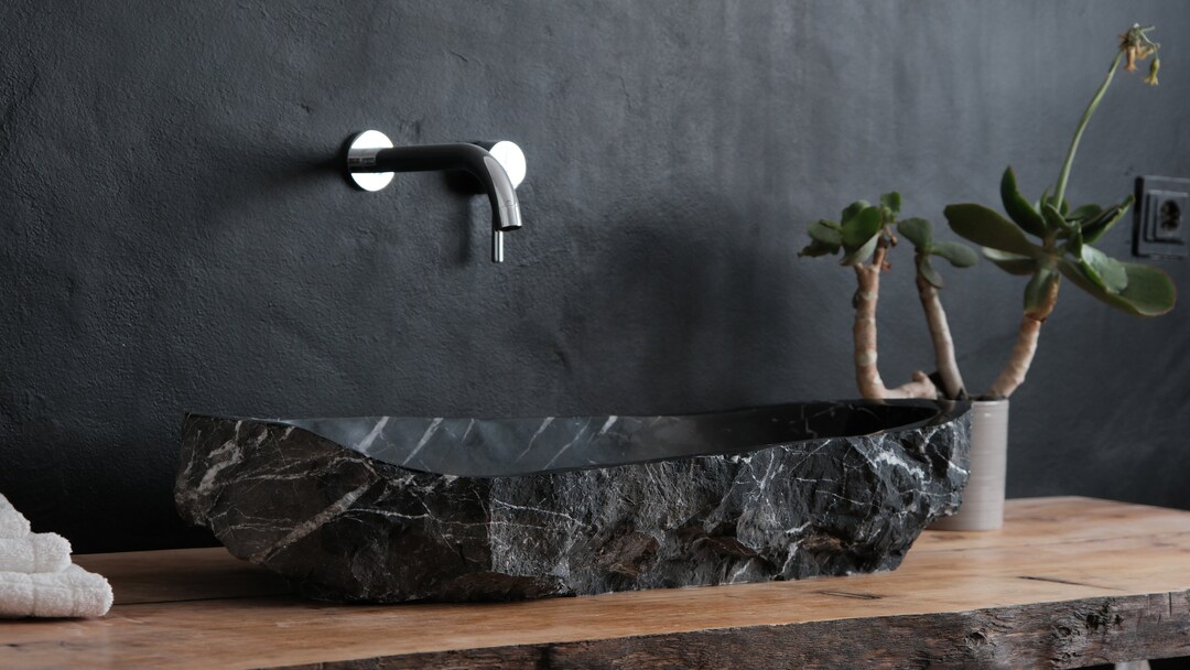 Black Marble Bathroom Vanity Sink – Handmade Artisanal Design 81x33 Cm ...