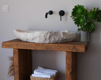 Calisa Capri Limestone Vessel Sink: Hand-Polished, Raw Exterior, Monolithic Design