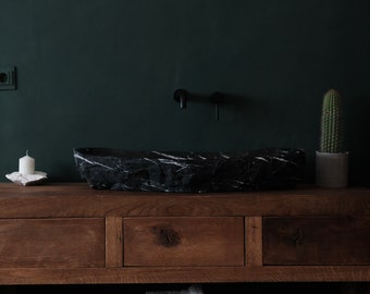 Marble Sink from Spanish Black and White Marble - Artisan Made in Spain - eco friendly product. (83 x32 x13 cm)