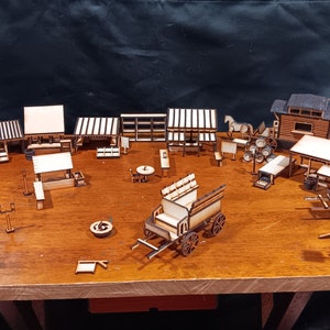 50 piece 28mm Scale Street Vendor Kit for Tabletop Gaming - Laser Cut Plans for Terrain Decoration - Digital Download and Model Plans SVG