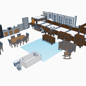 50+ 1/12 Schaal Dollhouse Keuken Slaapkamer Meubilair Lasergesneden Modelplannen SVG Digitale Download