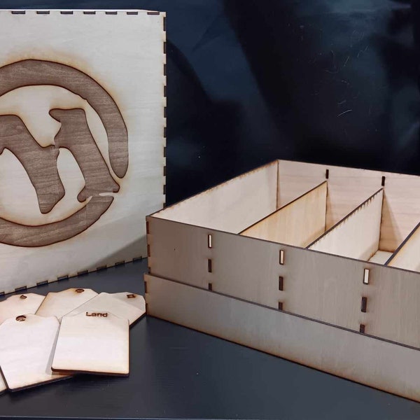 Large Customizable Laser-Cut Trading Card Organizer Box for 1300 Cards - Pokemon & Mtg Symbols SVG Digital Download