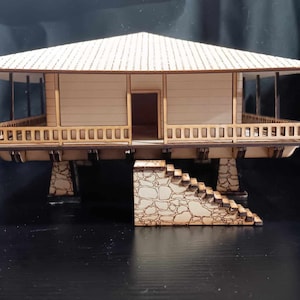 Asturian Hórreo Haven: Miniatura cortada con láser a escala de 28 mm para descarga digital SVG de juegos de mesa