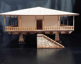 28mm Asturian Hórreo Miniature: Laser-Cut Tabletop Terrain (SVG Digital Download