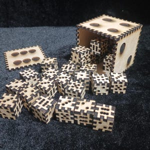 SVG Laser Cut Plans – Dice Box and Dice Set – 3D Die-Shaped Box Holds 27 Dice (16mm) – Make Your Own Dice & Storage – Digital Download