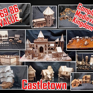 Medieval CastleTown Laser Cut Design Plans - Complete 28mm Scale Miniature Kingdom Collection for Tabletop Gaming - SVG Digital Download