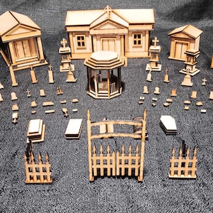 50 sztuk 28 mm skala cmentarza laserowo wycinanych miniatur do gier stołowych i plany modeli SVG, DXF, AI, LBRN2 pobieranie cyfrowe