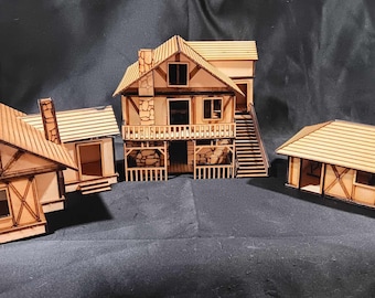 3 Unique 28mm Medieval Houses Laser Cut Miniatures for D&D, Tabletop Games, and Model Plans SVG, DXF, AI, LBRN2 Digital Download