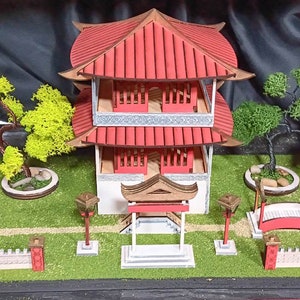 Boeddhistische tempel modulaire lasergesneden miniatuur modelplannen SVG, DXF, AI, LBRN2 digitale download