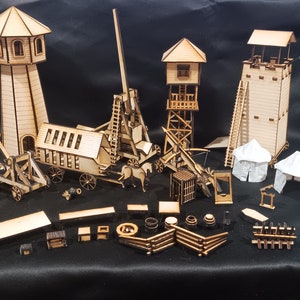 35 piece Medieval Siege Warfare Pack with Working Trebuchet, Ballista, and Catapult Kit Laser Cut Plans Digital Download and Model Plans