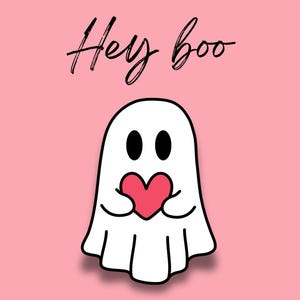 Hey Boo Halloween Wall Art Printable | Cute Pink Ghost Decor | Pastel Halloween Digital Download | Spooky Cute Fall Print