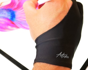 Articka Artist Glove for Drawing Tablet, iPad (Smudge Guard, Two-Finger, Reduces Friction, Elastic Lycra, Good for Right and Left Hand)