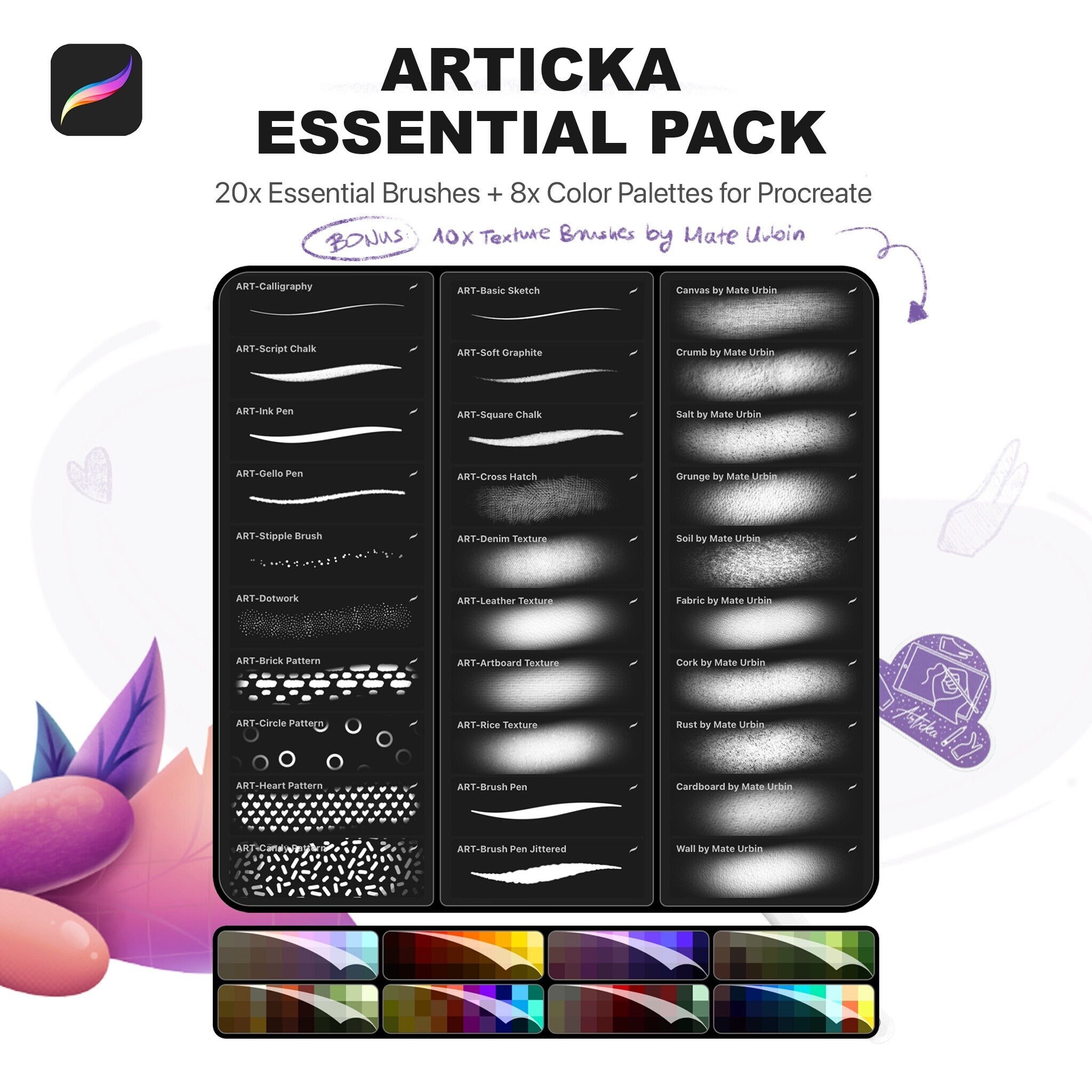 All-in-one Procreate Creative Bundle 20 Articka Essential Brush