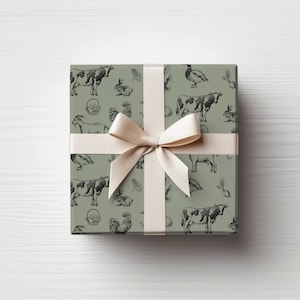 Green Farm Animals Gift Wrap, Western Wrapping Paper, Hunting, Country Gift Wrap | Country Farm Animals Gift Wrap | Farmhouse Wrapping Paper