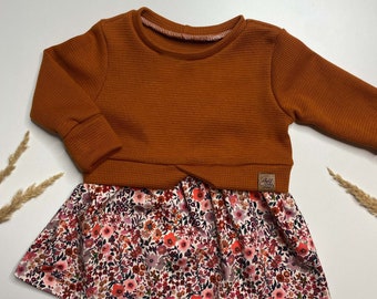 Girlysweater orange, Kleid Mädchen, Kleid, Blumenmuster, Outfit Mädchen