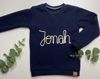 Long-sleeved shirt, children, sweater, name shirt, cord application, personalizable, top, lettering, girls and boys blue