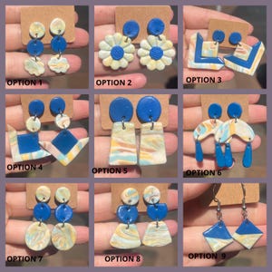 Blue Polymer Clay Earrings: Geometric Boho Statement Earrings