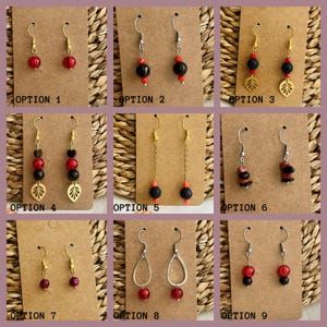 Handmade Red and Black Gemstone Earrings – Lava Bead, Agate, and Onyx Dangle Earrings – Boho Chic Jewelry