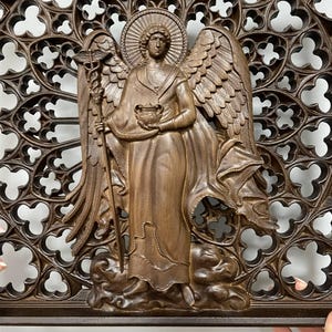 Archangel Raphael Healing Wall Art, Guardian Angel Protection Decor, Christian Wood Carving, Catholic Home Blessing Gift image 7