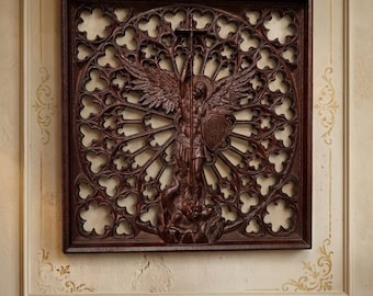 Archangel Michael Wall Art – Hand Carved Icon, Christian Gift for Men