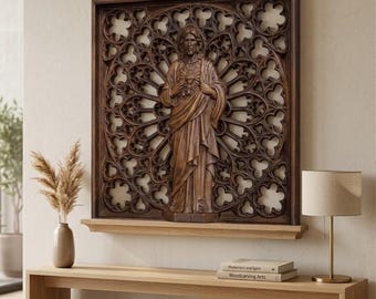 Sacred Heart of Jesus Wall Art – Catholic Christian Icon, Religious Home Blessing Decor, Jesus Christ Prayer Room Wall Plaque