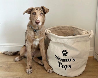 Personalised Embroidered Pet Paw Canvas Toy Basket Bag, Dog Toy Basket, Pet Basket, Dog Storage Basket, Puppy Toy Basket, Dog Gift