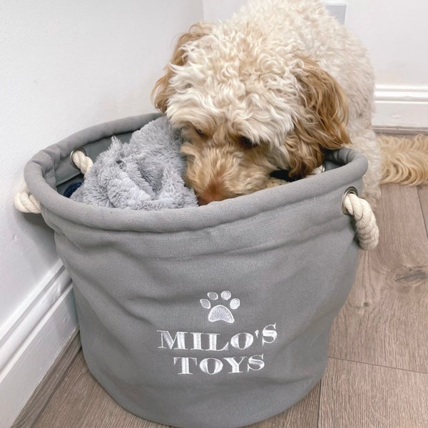 Personalised Embroidered Pet Paw Canvas Toy Basket Bag, Dog Toy Basket, Pet Basket, Dog Storage Basket, Puppy Toy Basket, Dog Gift