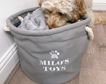 Personalised Embroidered Pet Paw Canvas or Felt Toy Basket Bag, Dog Toy Basket, Pet Basket, Dog Storage Basket, Puppy Toy Basket, Dog Gift