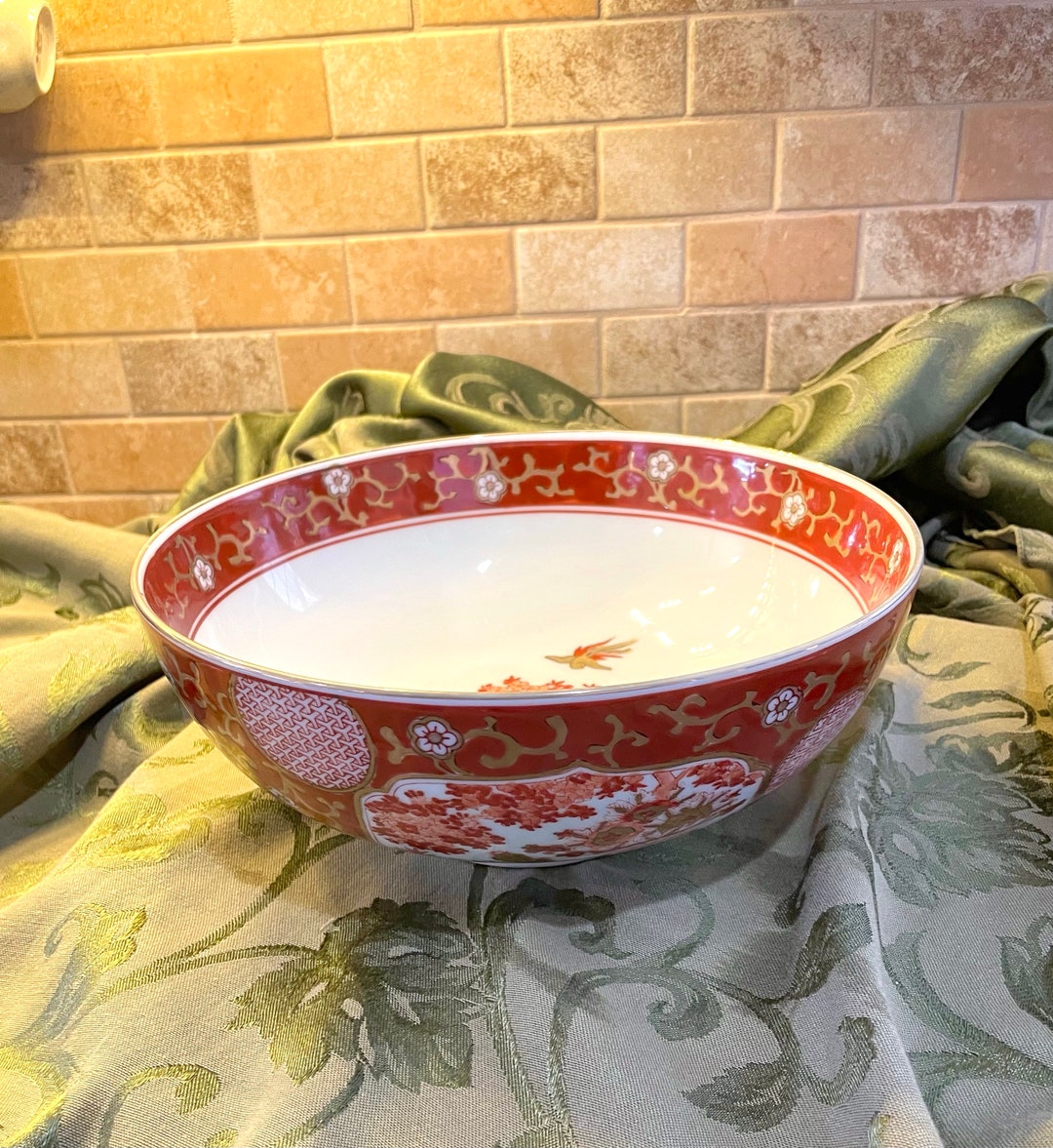 Vintage Gold Imari Bowl Red Floral Design Etsy