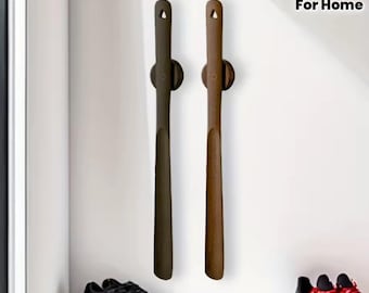 Long Wooden Shoe Horn, 50cm Beech Shoe Helper, Magnetic Wall Mount (Drill-Free)