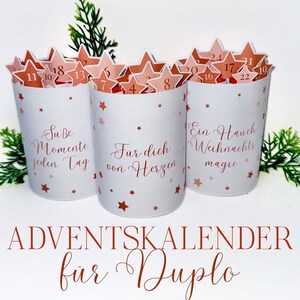 Vorlage Adventskalender für Duplo – rota Sterne – 24 kleine Complimente – PDF zum Ausdrucken – mit und ohne Zahlen