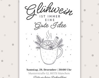 Convite para Festa de Vinho Quente | Convite Aconchegante de Inverno | Modelo Editável no Canva | Cartão de Festa de Natal | Convite para Imprimir