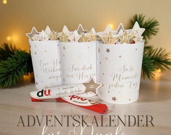 Vorlage Adventskalender für Duplo – neutrale Sterne in Beige & Sand – 24 kleine Komplimente – PDF zum Ausdrucken – mit und ohne Zahlen
