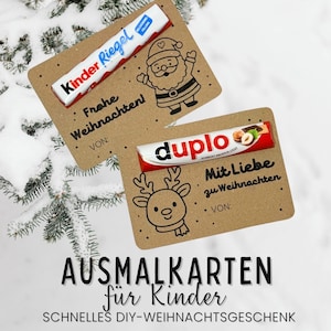 Weihnachten Duplo & Kinder Riegel Vorlage – DIY Geschenk Karten zum Ausdrucken – 4 Weihnachtskarten Kraftpapier – Santa Rentier Design