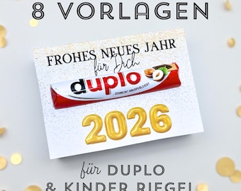 Duplo & Kinder Riegel New Year 2026 – Gold Glitter Edition – 8 Templates · Sweet New Year's Greetings · New Year's Eve Gift · Printable PDF