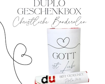 Vorlage Duplo Geschenkbox – Christliche Banderolen (18 Designs) · DIY Geschenk · Box für 10 & 18 Duplos · PDF zum Ausdrucken · Segensverse