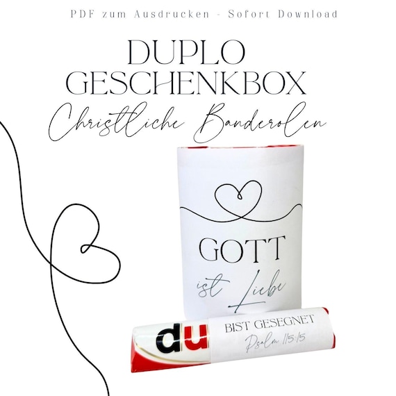 Vorlage Duplo Geschenkbox – Christliche Banderolen (18 Designs) · DIY Geschenk · Box für 10 & 18 Duplos · PDF zum Ausdrucken · Segensverse